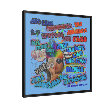 drop the beat - framed canvas art (light blue)