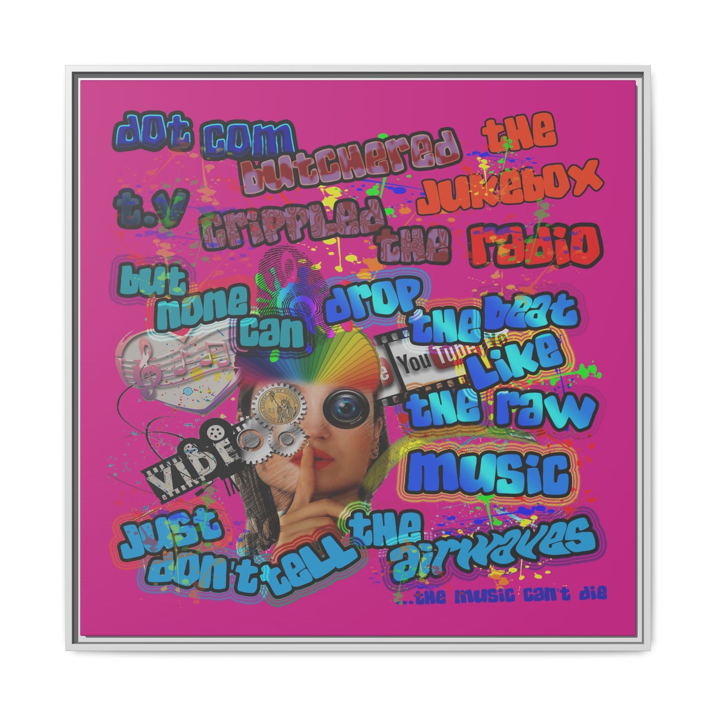 drop the beat - framed canvas art (pink)