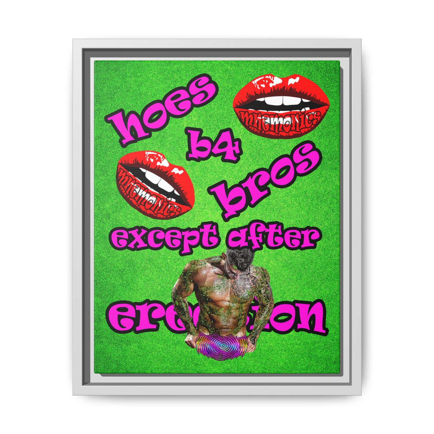 hoes b4 bros - framed canvas art (green turf)