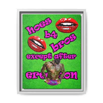 hoes b4 bros - framed canvas art (green turf)