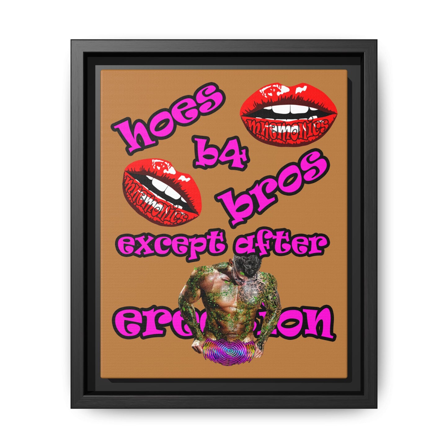hoes b4 bros - framed canvas art (light brown)