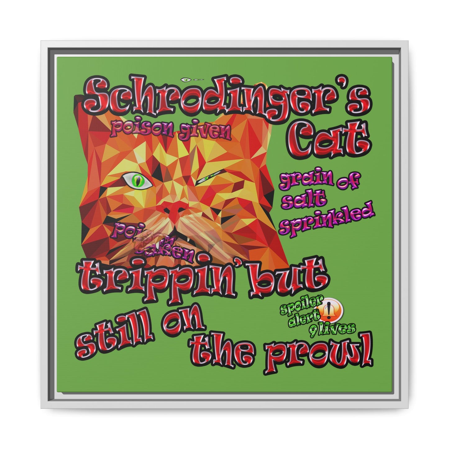 schrodinger's cat - framed canvas art (green)