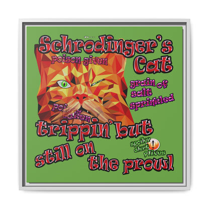 schrodinger's cat - framed canvas art (green)