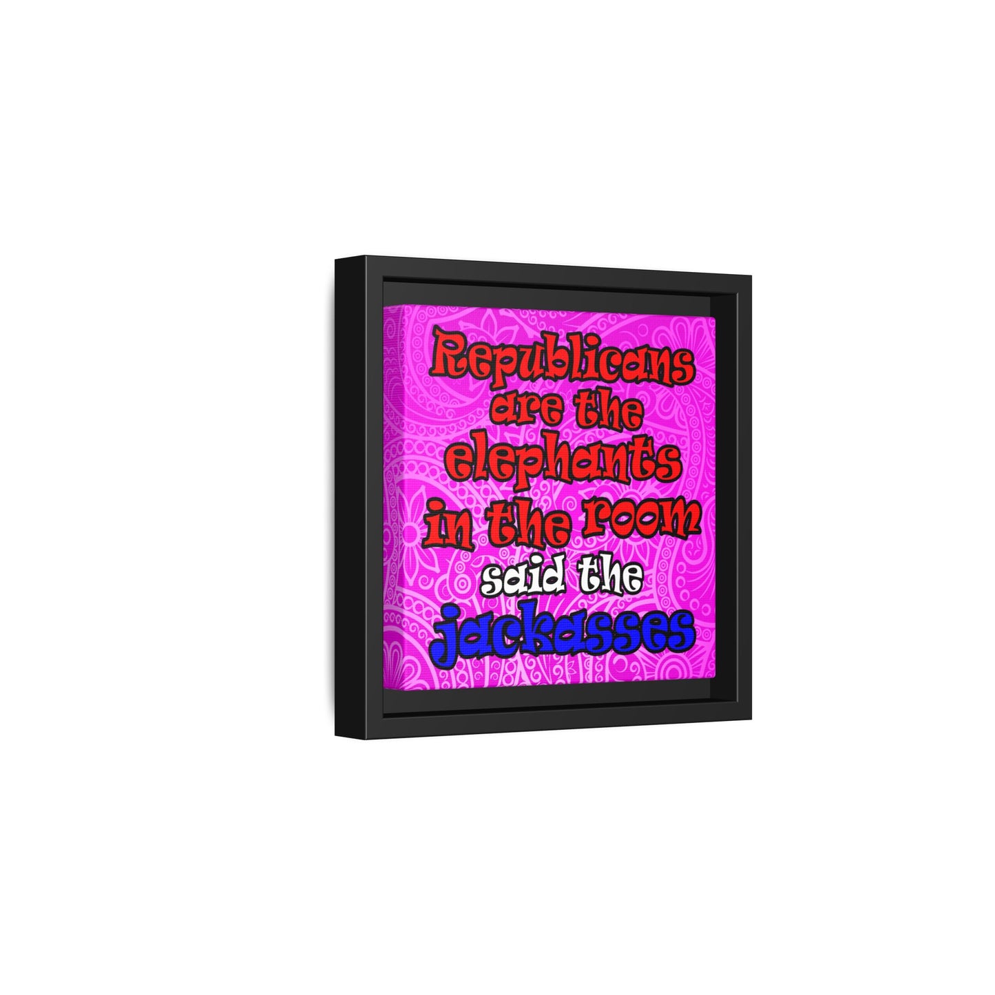 donkeys and elephants - framed canvas art (pink swirl)