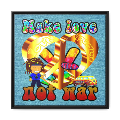 love peace - framed canvas art (faded blue)