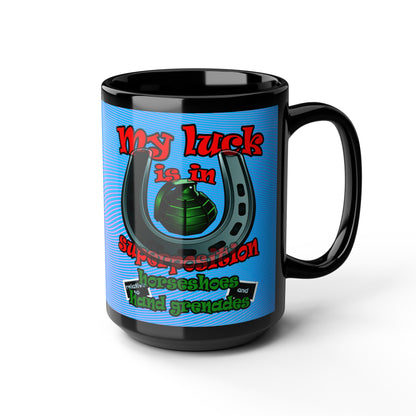 my luck - Black Mug (light blue-purple wave)