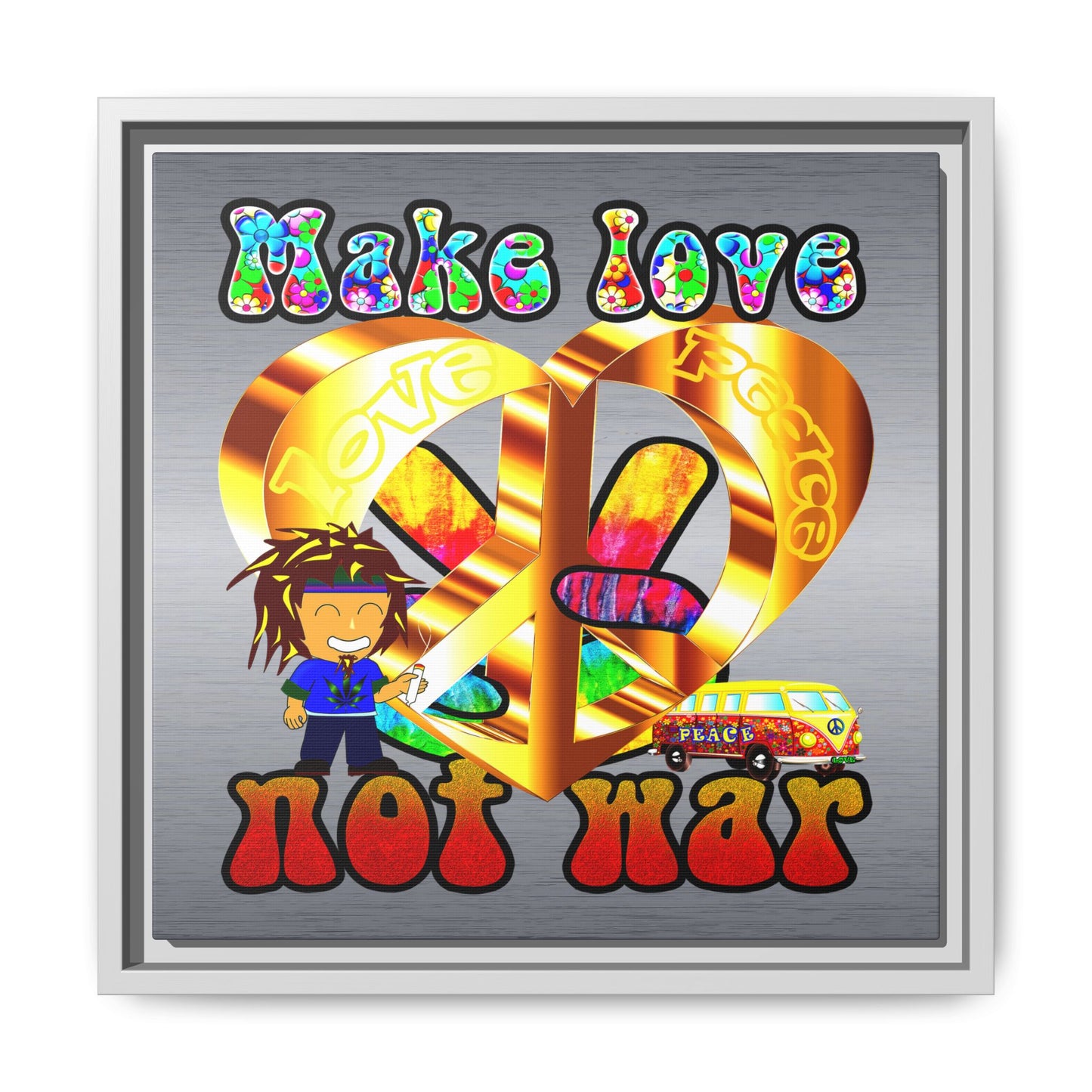 love peace - framed canvas art (brushed nickel)