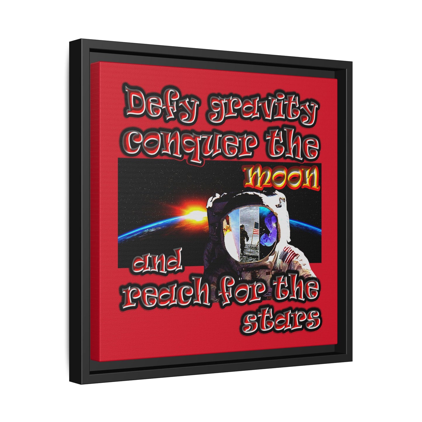 defy conquer reach - framed canvas art (dark red)