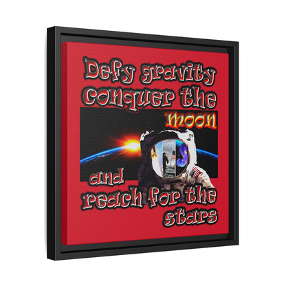defy conquer reach - framed canvas art (dark red)