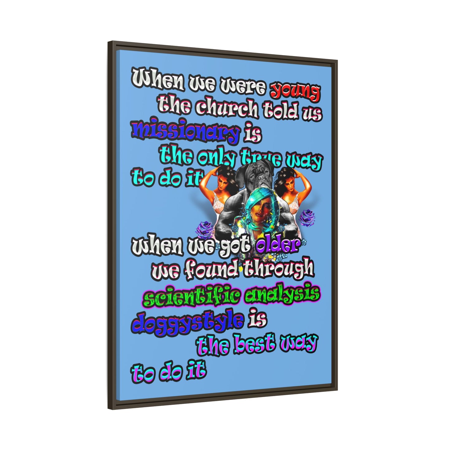 doggystyle - framed canvas art (light blue)