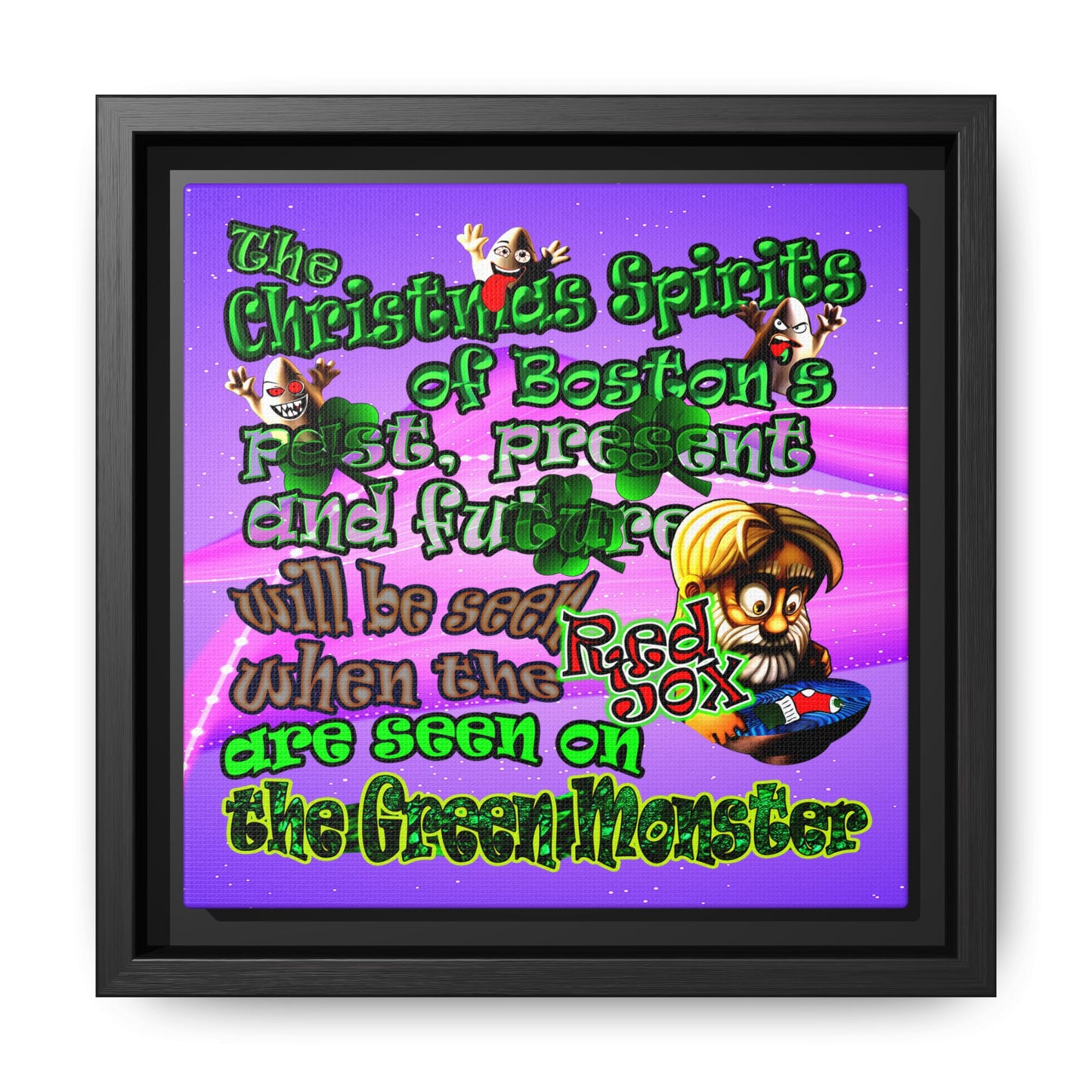 christmas spirits of boston - framed canvas art (purple-pink wave)
