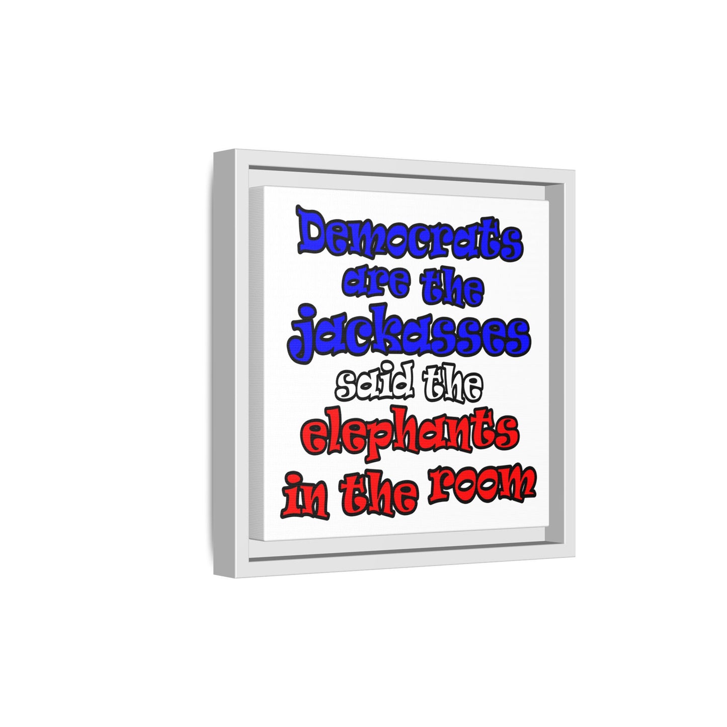 donkeys and elephants - framed canvas art (white)