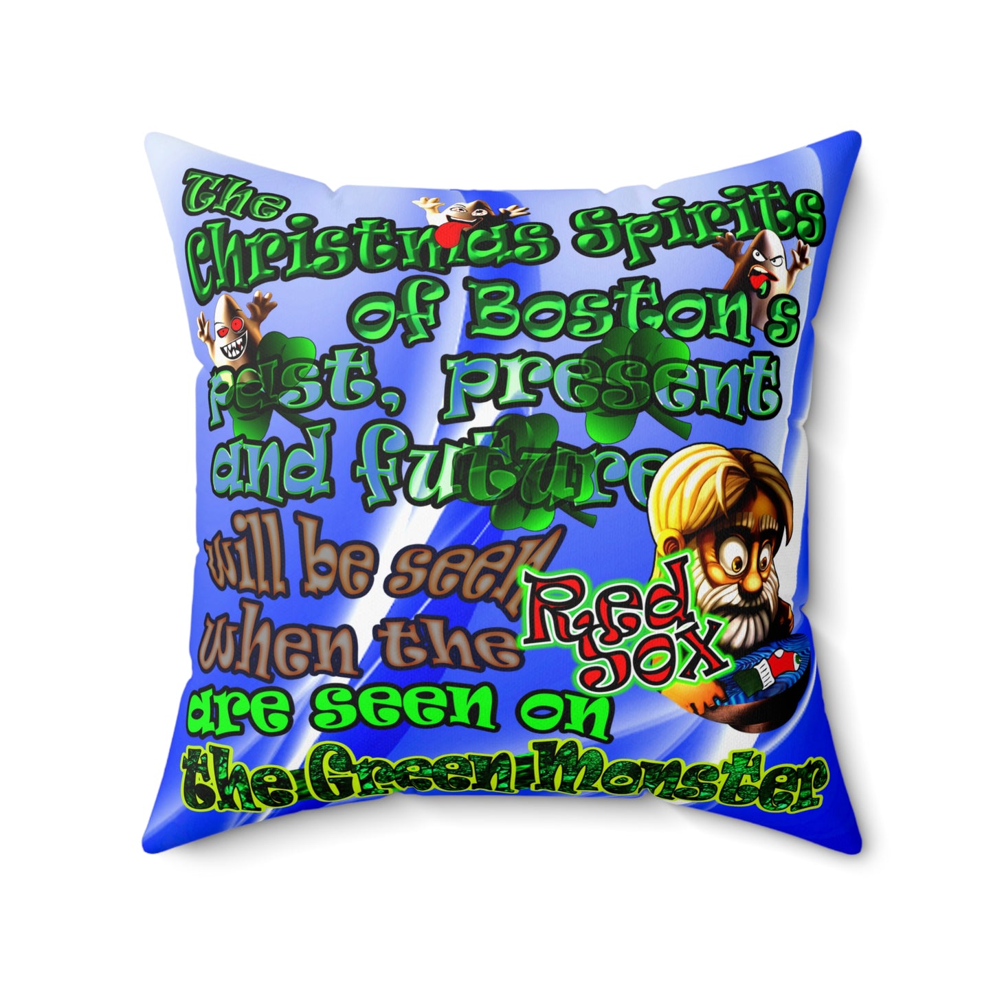 christmas spirits of boston - Spun Polyester Square Pillow - (blue-white wave)