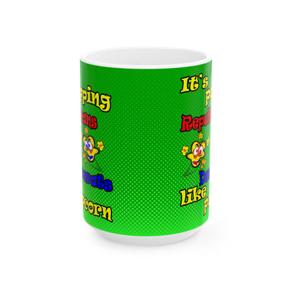 popping like popcorn - White Mug (logo green)