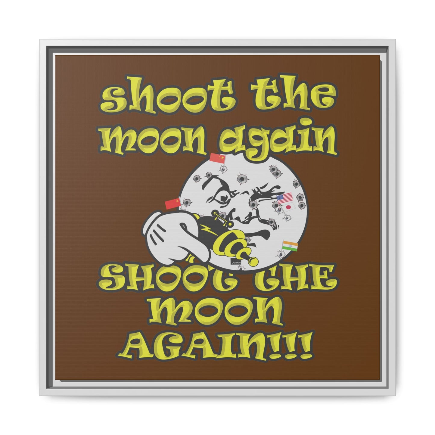 shoot the moon again - framed canvas art (brown)