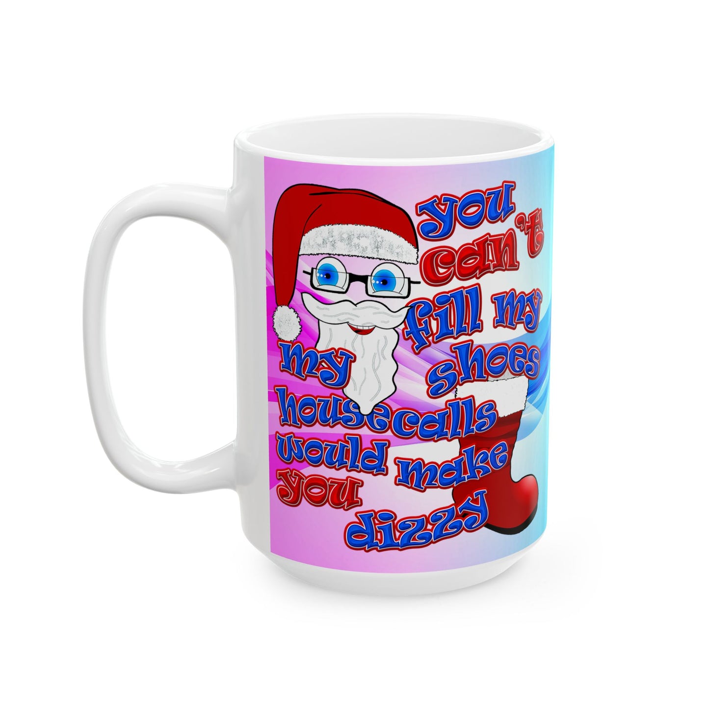 santa's shoes - White Mug (light blue-pink wave)