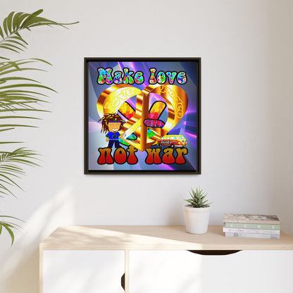 love peace - framed canvas art (grey-pink wave)