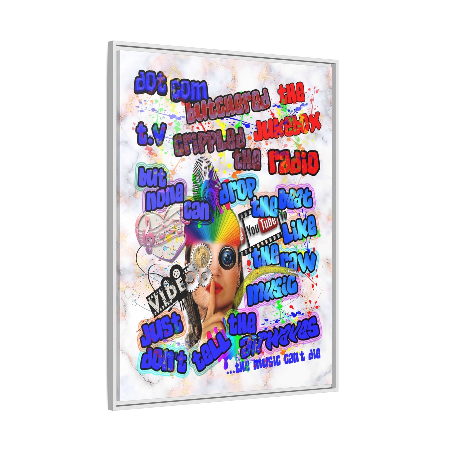 drop the beat - framed canvas art (white marble)