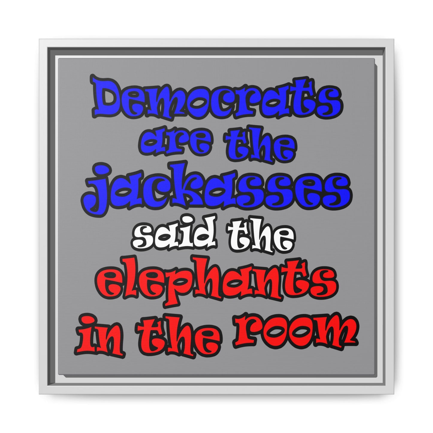donkeys and elephants - framed canvas art (grey)