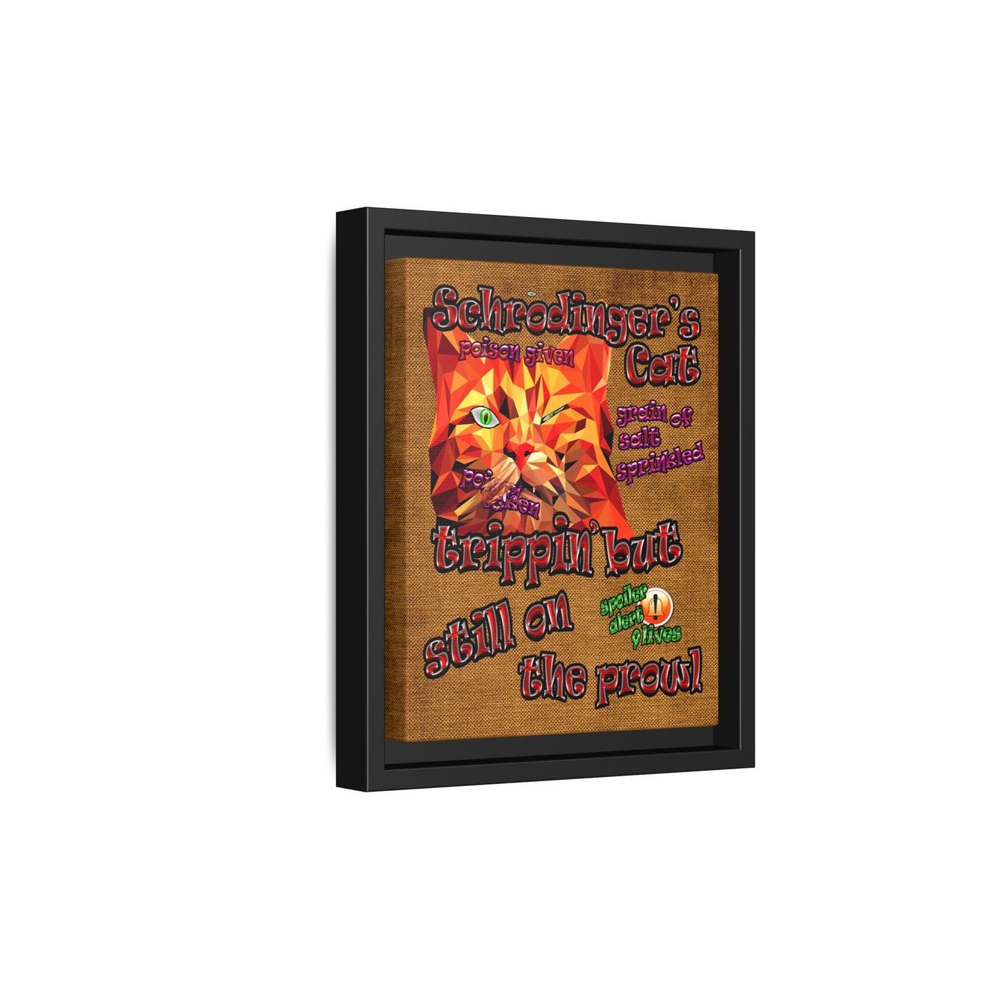 schrodinger's cat - framed canvas art (brown papyrus)