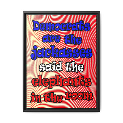 donkeys and elephants - framed canvas art (yellow-orange wave)