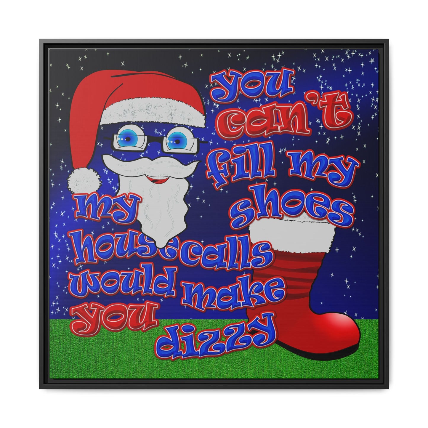 santa's shoes - framed canvas art ('snoops' background)