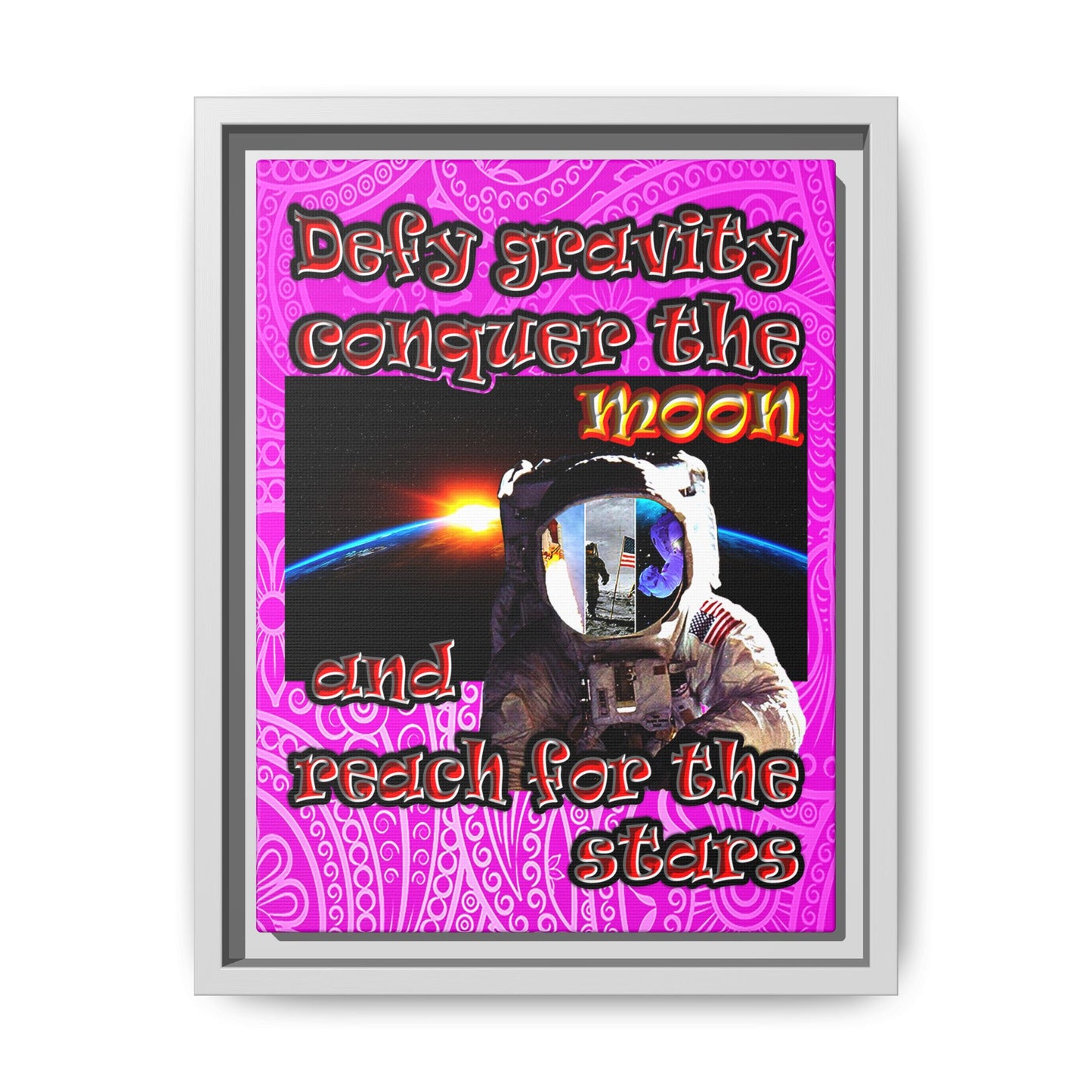 defy conquer reach - framed canvas art (pink swirl)