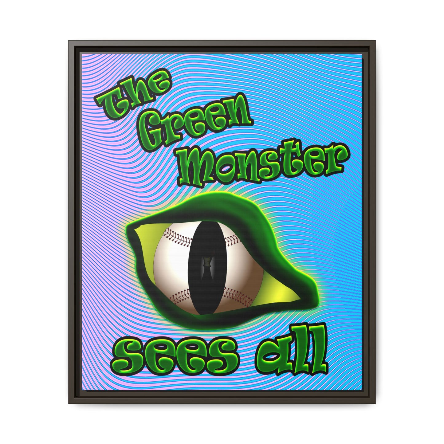 green monster - framed canvas art (light blue-purple wave)