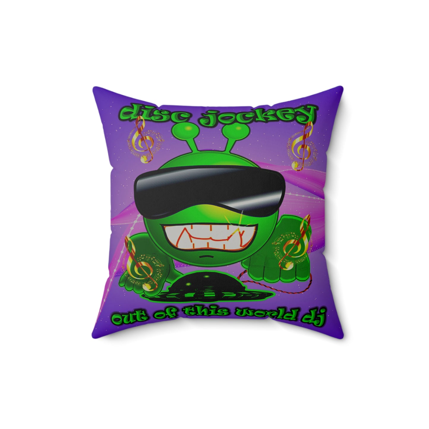 disc jockey - Faux Suede Square Pillow - (purple-pink wave)