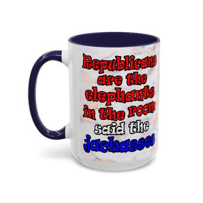 donkeys and elephants - Accent Mug (white marble)