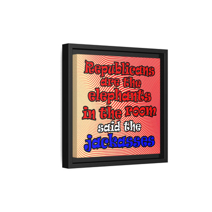 donkeys and elephants - framed canvas art (yellow-orange wave)