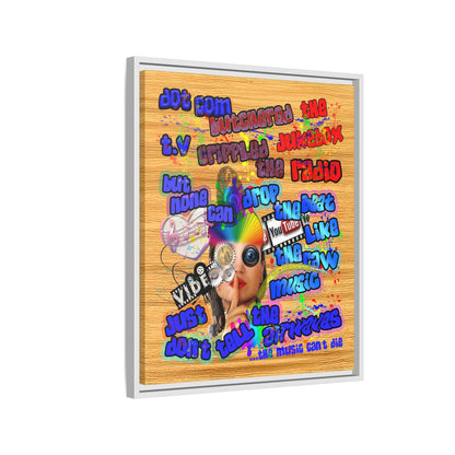 drop the beat - framed canvas art (butterscotch wood finish)