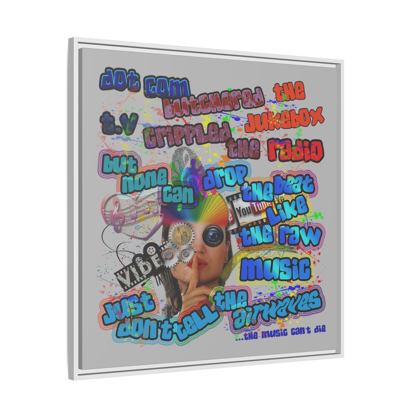 drop the beat - framed canvas art (light grey)
