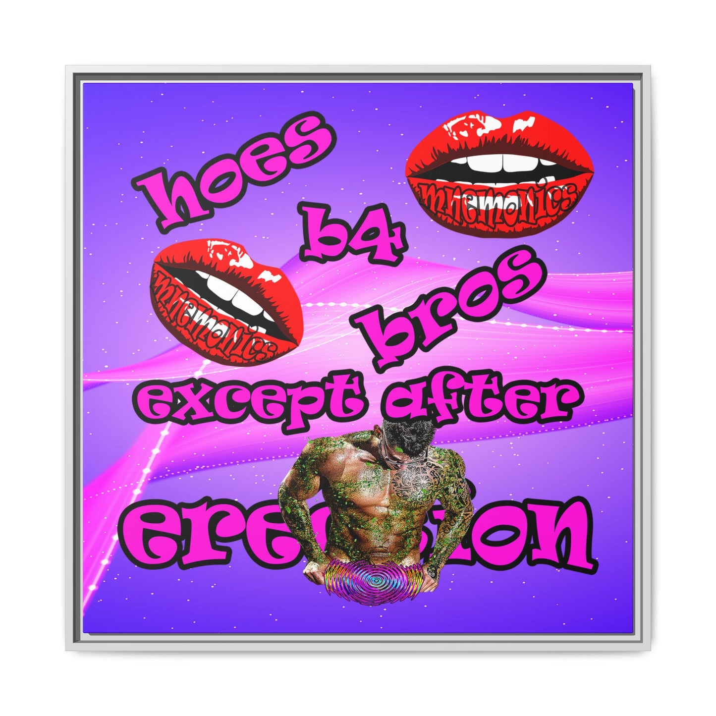 hoes b4 bros - framed canvas art (purple-pink wave)