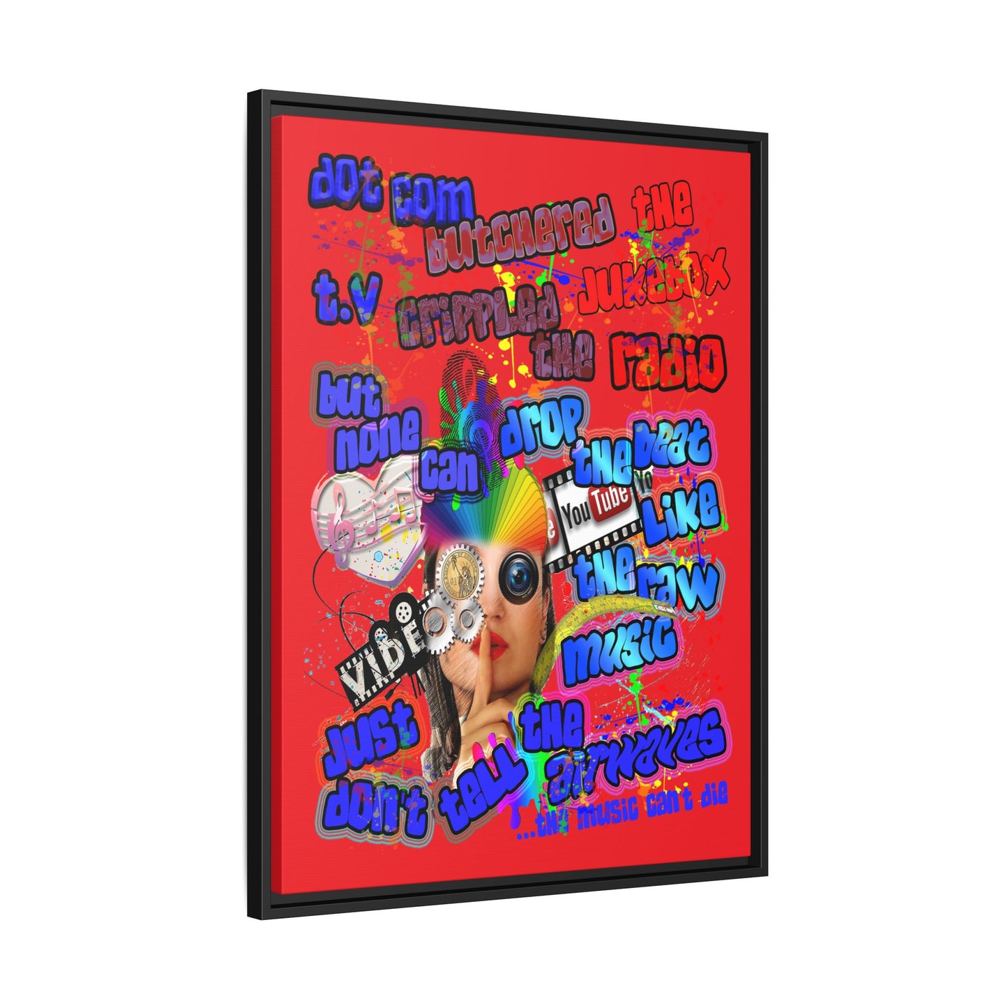 drop the beat - framed canvas art (red)