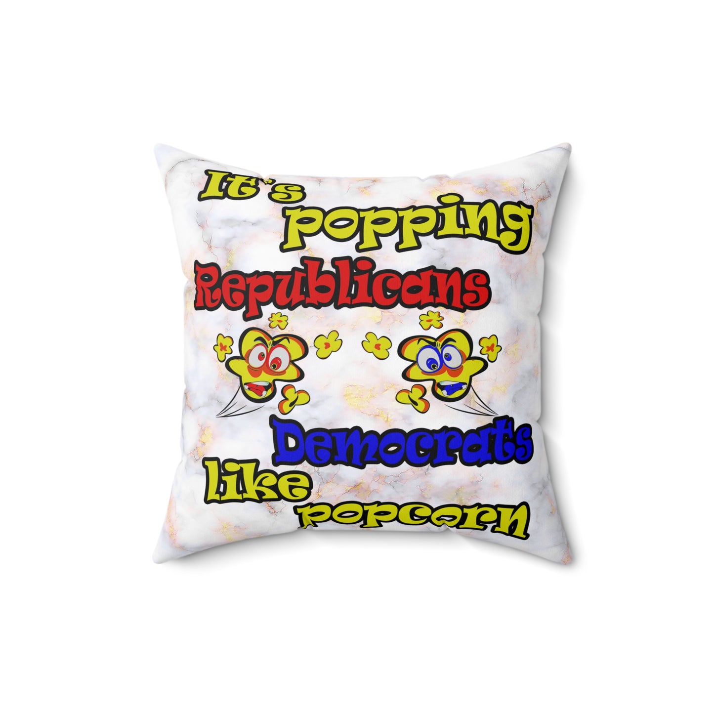 popping like popcorn - Spun Polyester Square Pillow - (white marble)