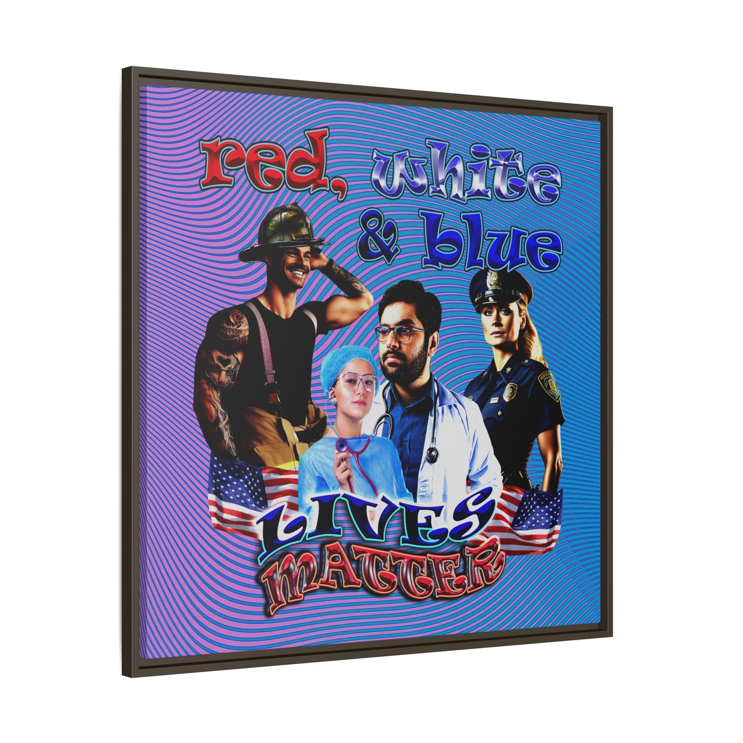 rw&b lives matter - framed canvas art (light blue-purple wave)