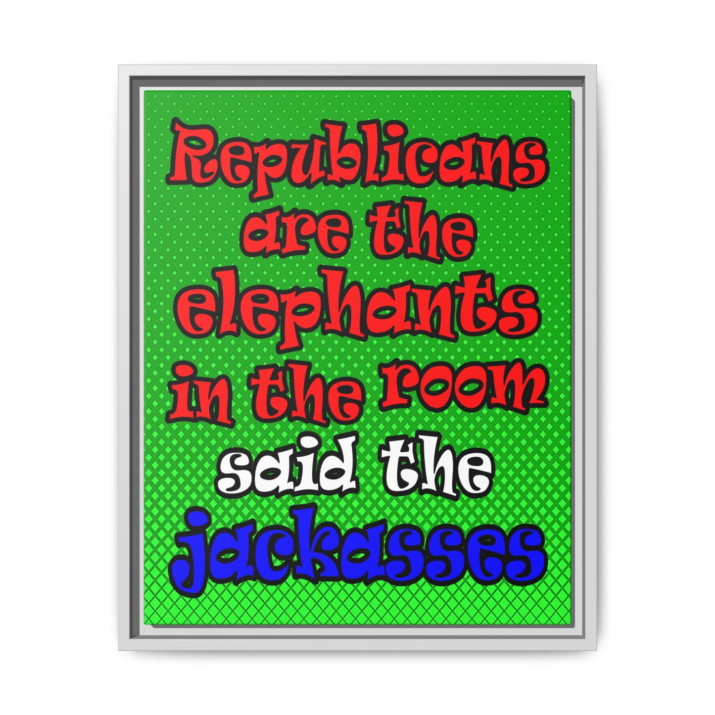 donkeys and elephants - framed canvas art (logo green)