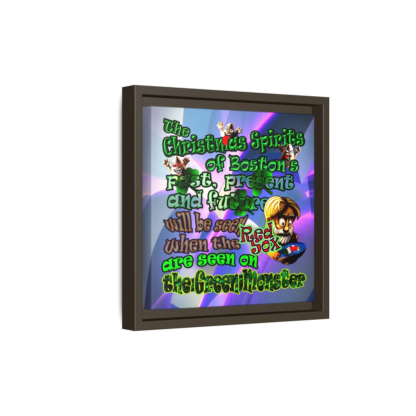 christmas spirits of boston - framed canvas art (grey-pink wave)