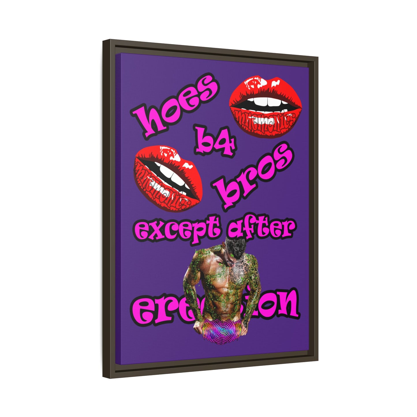 hoes b4 bros - framed canvas art (purple)