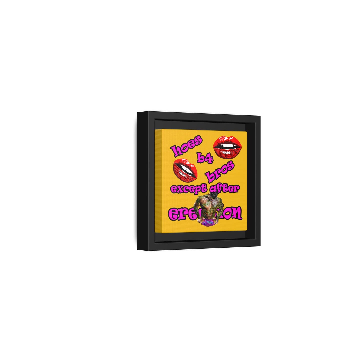 hoes b4 bros - framed canvas art (yellow)