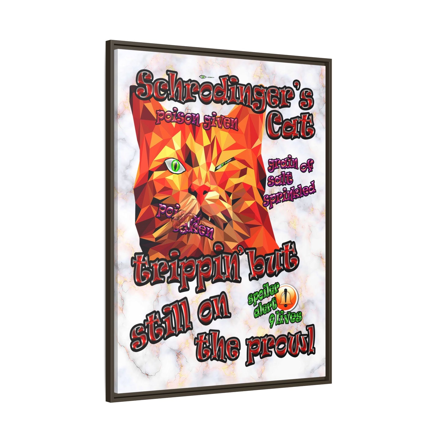 schrodinger's cat - framed canvas art (white marble)