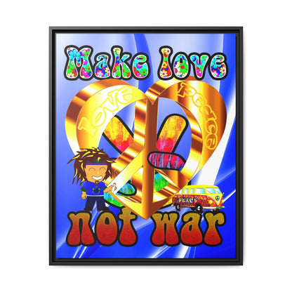 love peace - framed canvas art (blue-white wave)