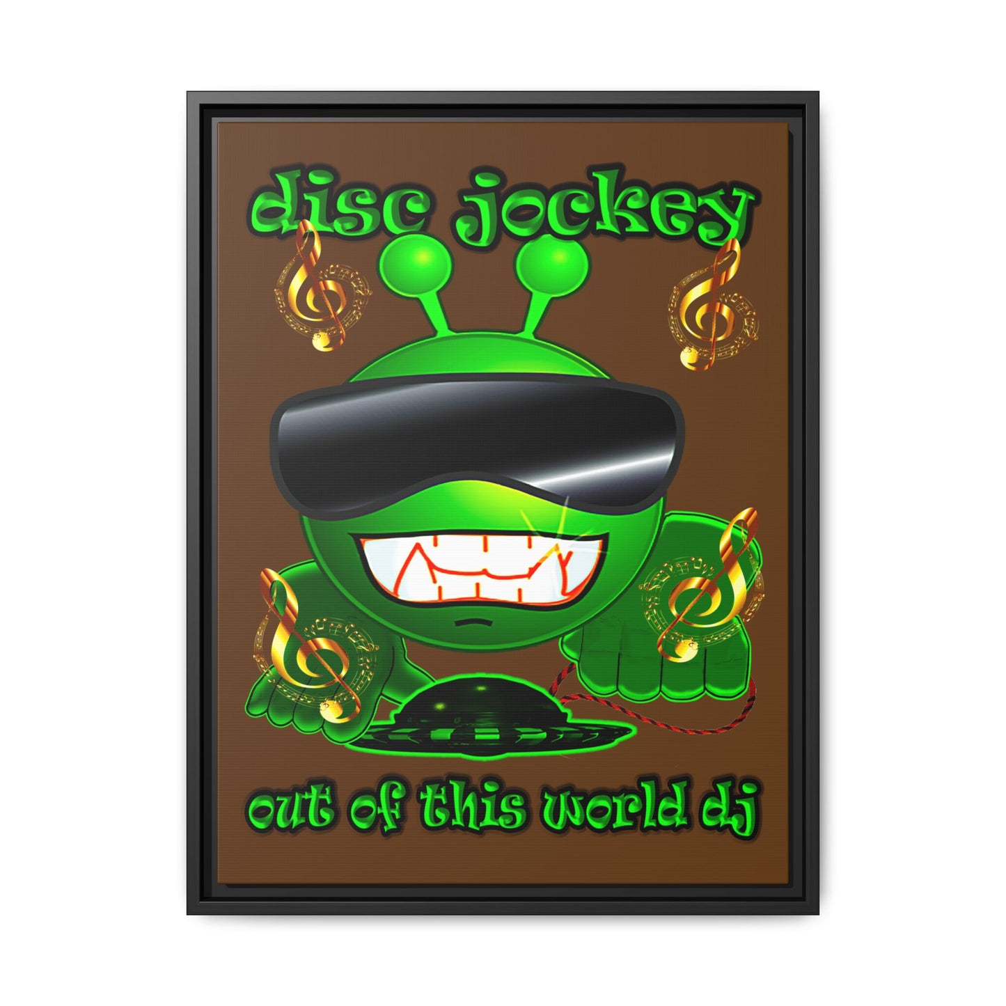 disc jockey - framed canvas art (brown)
