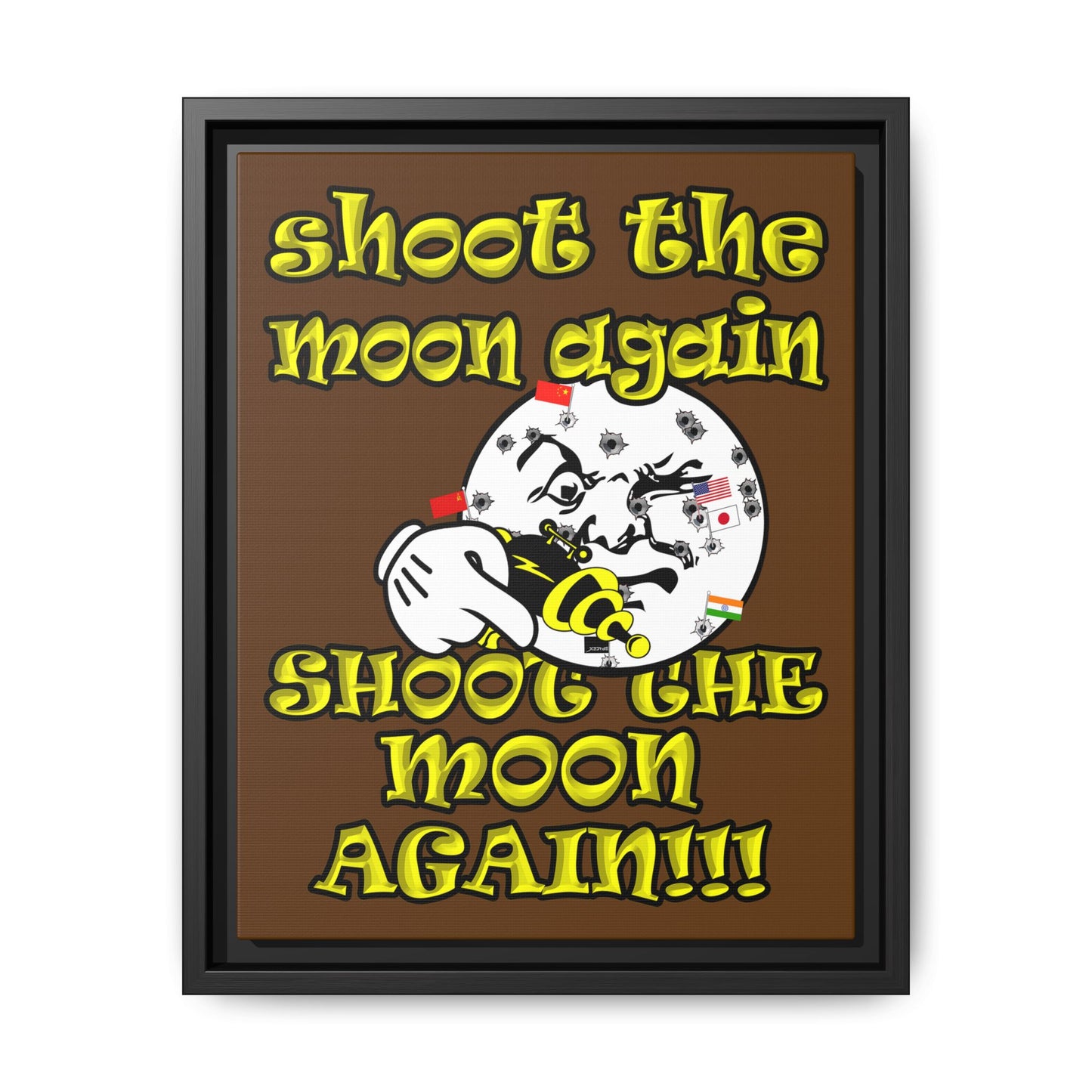 shoot the moon again - framed canvas art (brown)