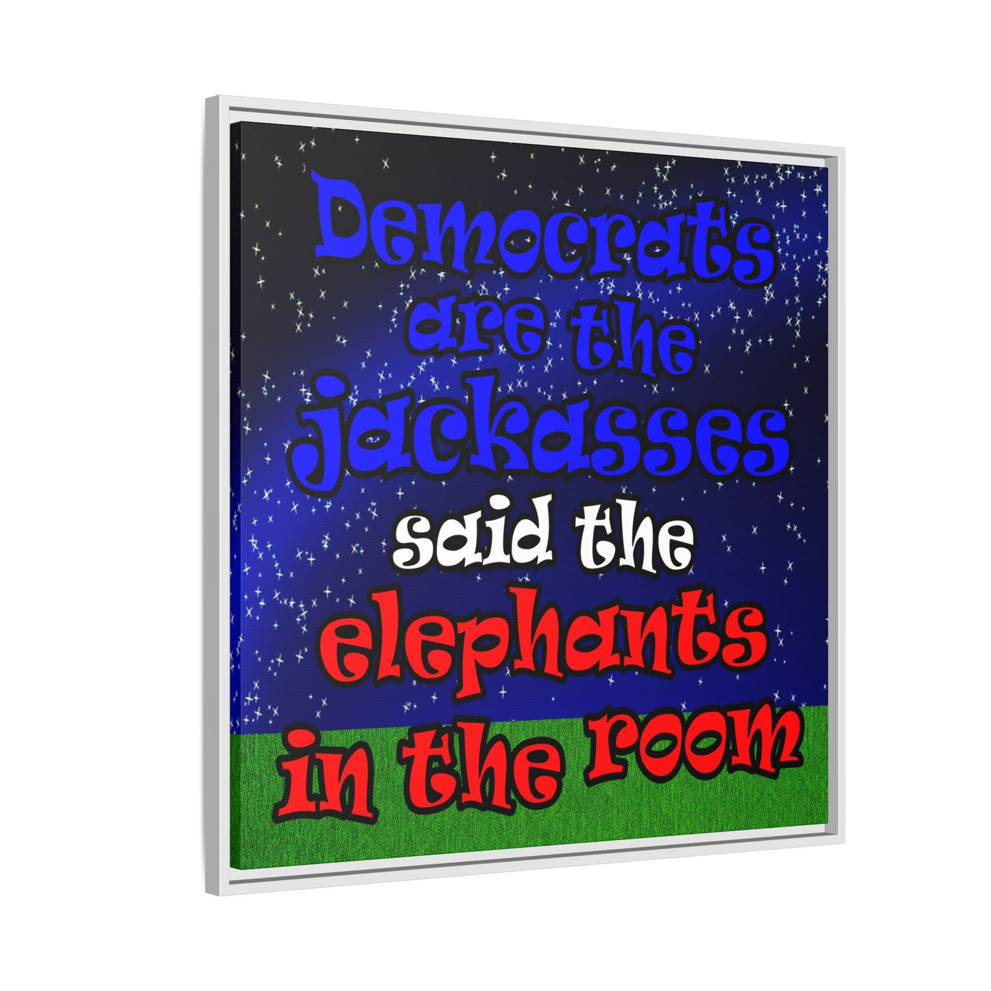 donkeys and elephants - framed canvas art ('snoops' background)