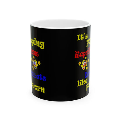 popping like popcorn - White Mug (black)