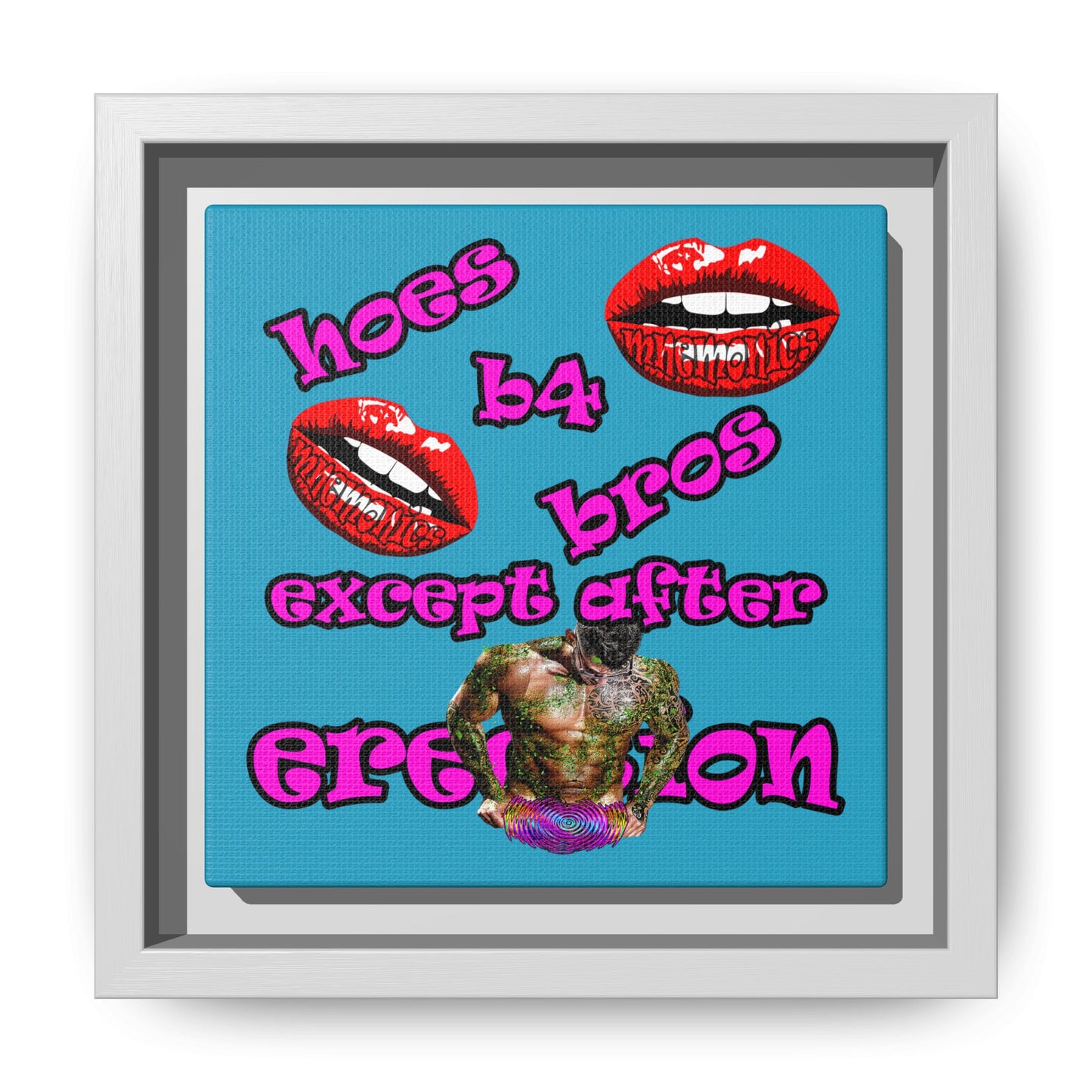 hoes b4 bros - framed canvas art (turquoise)