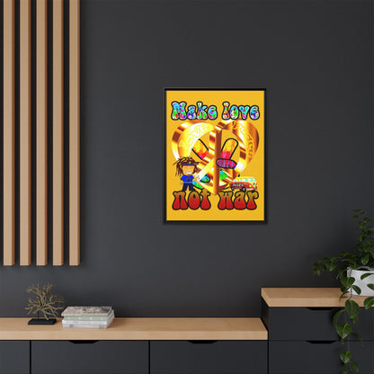 love peace - framed canvas art (yellow)