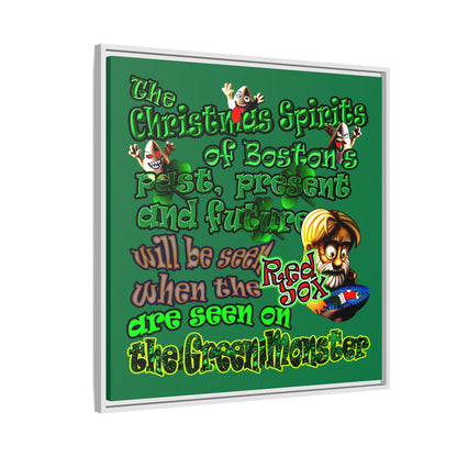 christmas spirits of boston - framed canvas art (dark green)